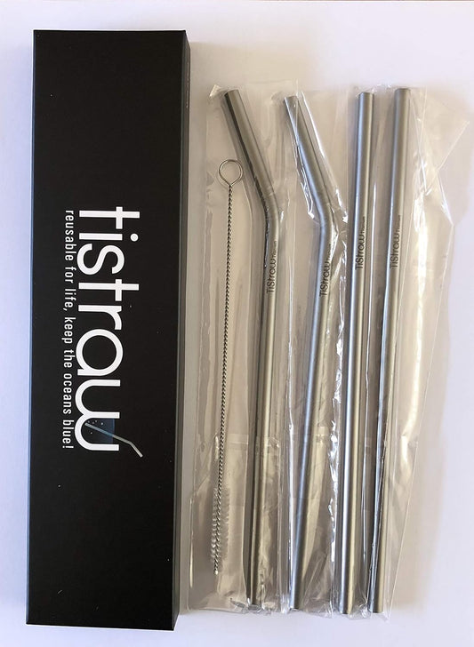 Reusable Titanium Straws 4pack with 2 Straight, 2 Bent and Brush Included