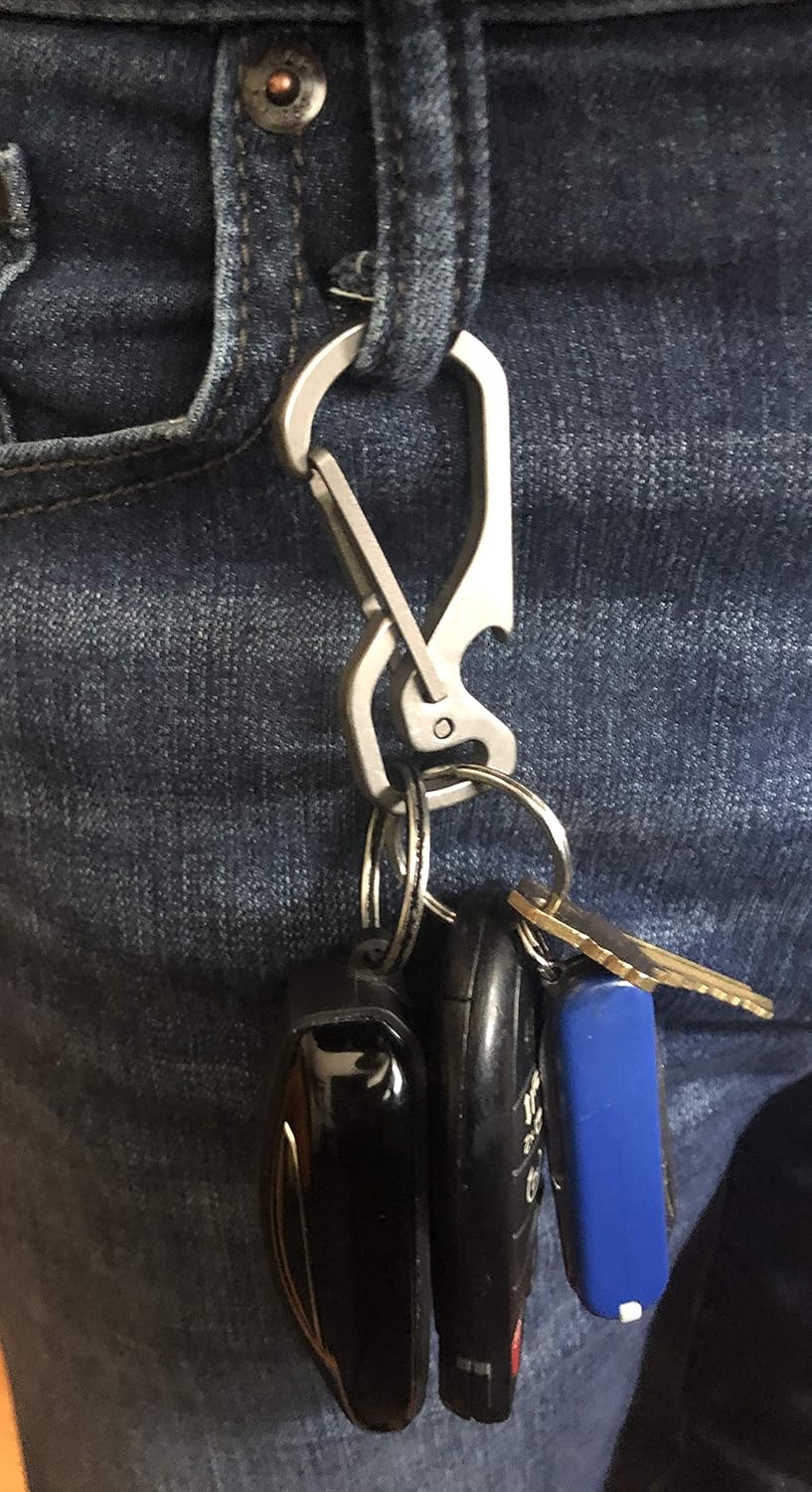 Titanium Carabiner Key Chain Holder, bottle opener with Quick Release Multi-tool, 2 pack