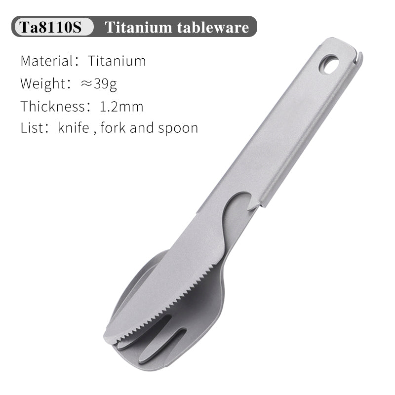 Titanium multi camping tool cutlery set 4 in 1 with Spork, knife, bottle opener, dinner ware,