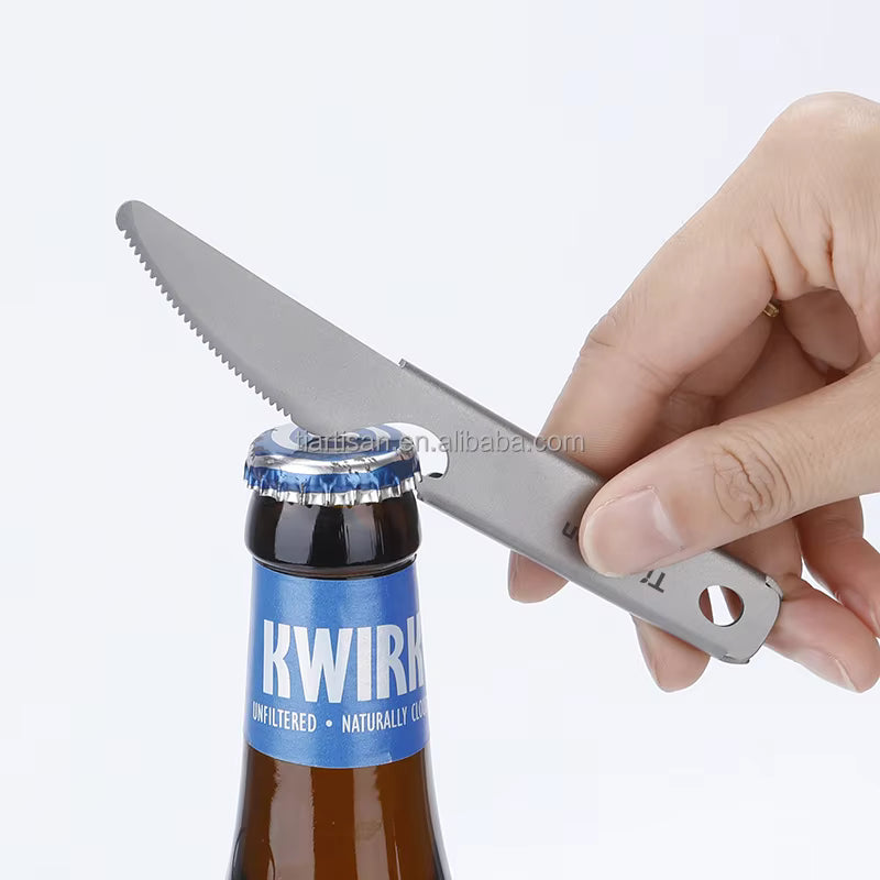 Titanium multi camping tool cutlery set 4 in 1 with Spork, knife, bottle opener, dinner ware,
