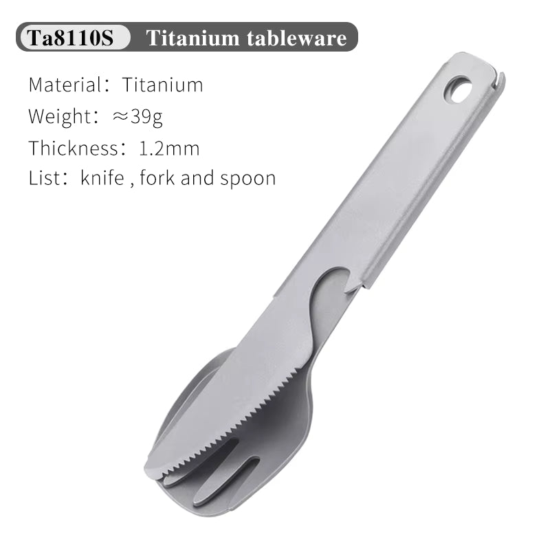 Titanium multi camping tool cutlery set 4 in 1 with Spork, knife, bottle opener, dinner ware,